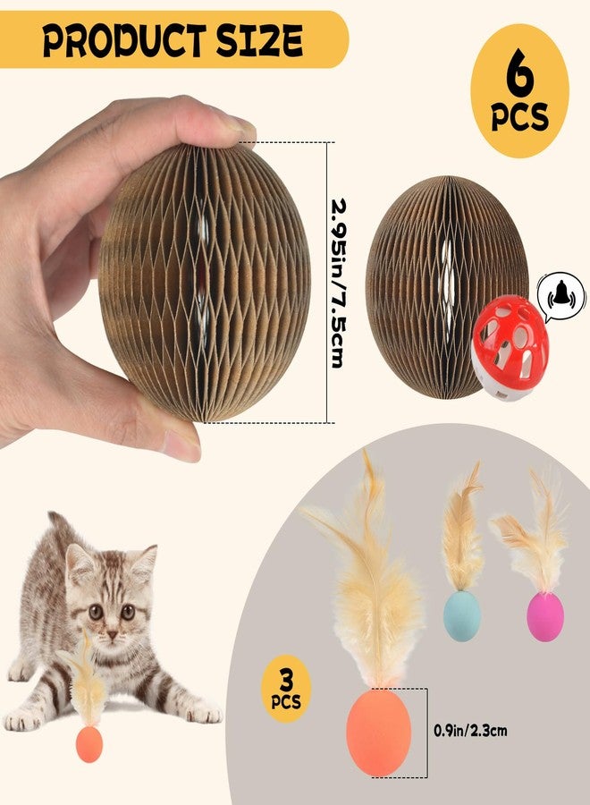 succulentlovers 6 PCS Cardboard Cat Ball Toy with Bell & 3 PCS Cat Feather Ball Toy, Tear-resistant Interactive Cat Toy Set for Indoor Outdoor Playing Chewing Training Chasing and Exercise for Cats Stress Relief - Image 2